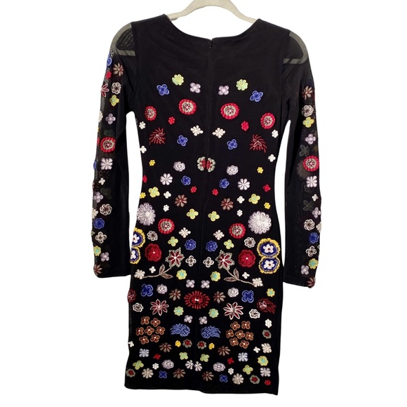 Aqua Capsule Black Embroidered Floral Sheer Bodycon Dress Size M - Picture 2 of 16